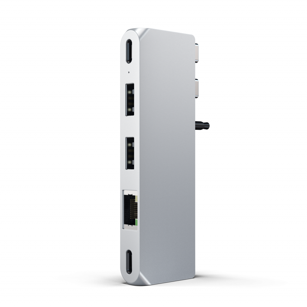 Satechi Aluminium Pro Hub Mini (1xUSB4 96W up to 6K 60Hz display output, 2 x USB-A 3.0, 1xEthernet, 1xUSB-C, 1xAudio) - Silver