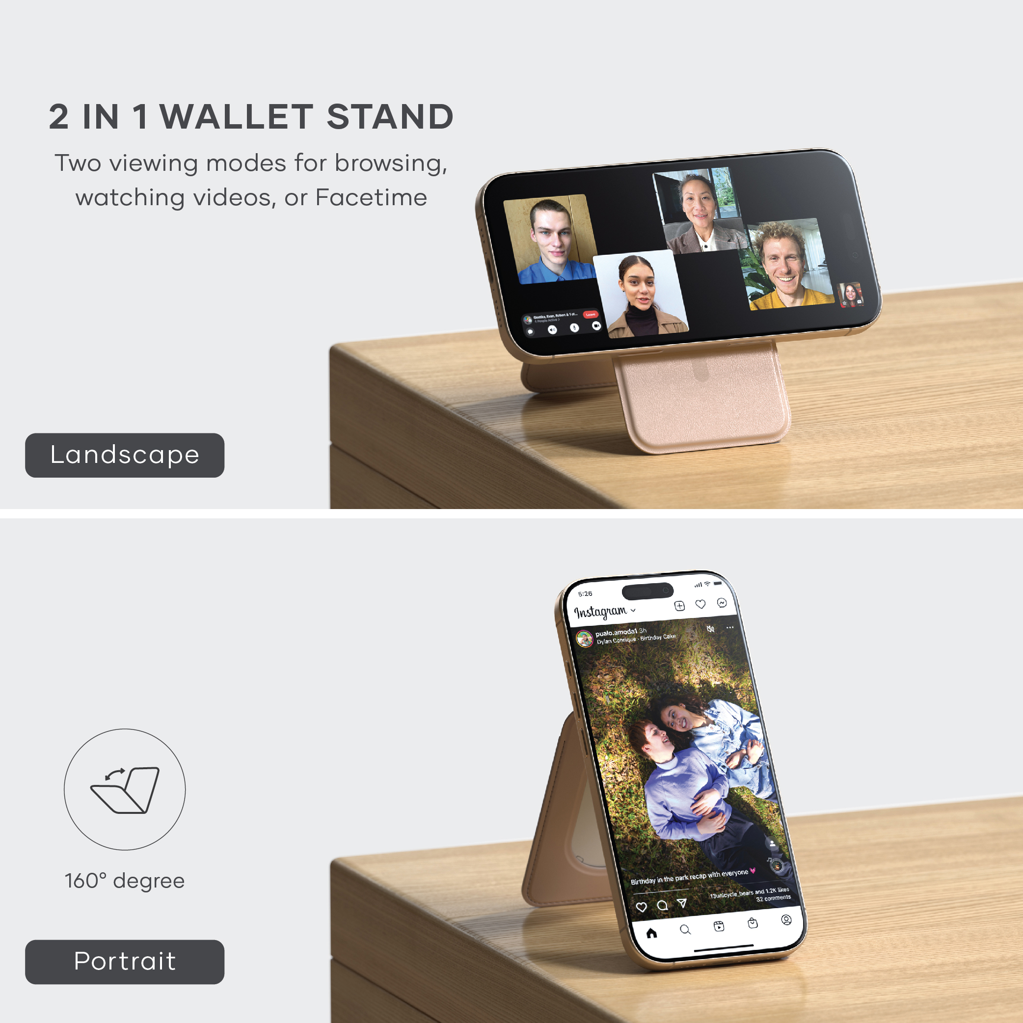 Satechi Vegan-Leather Magnetic Wallet Stand (iPhone 12/13/14/15 all models) - Desert Rose