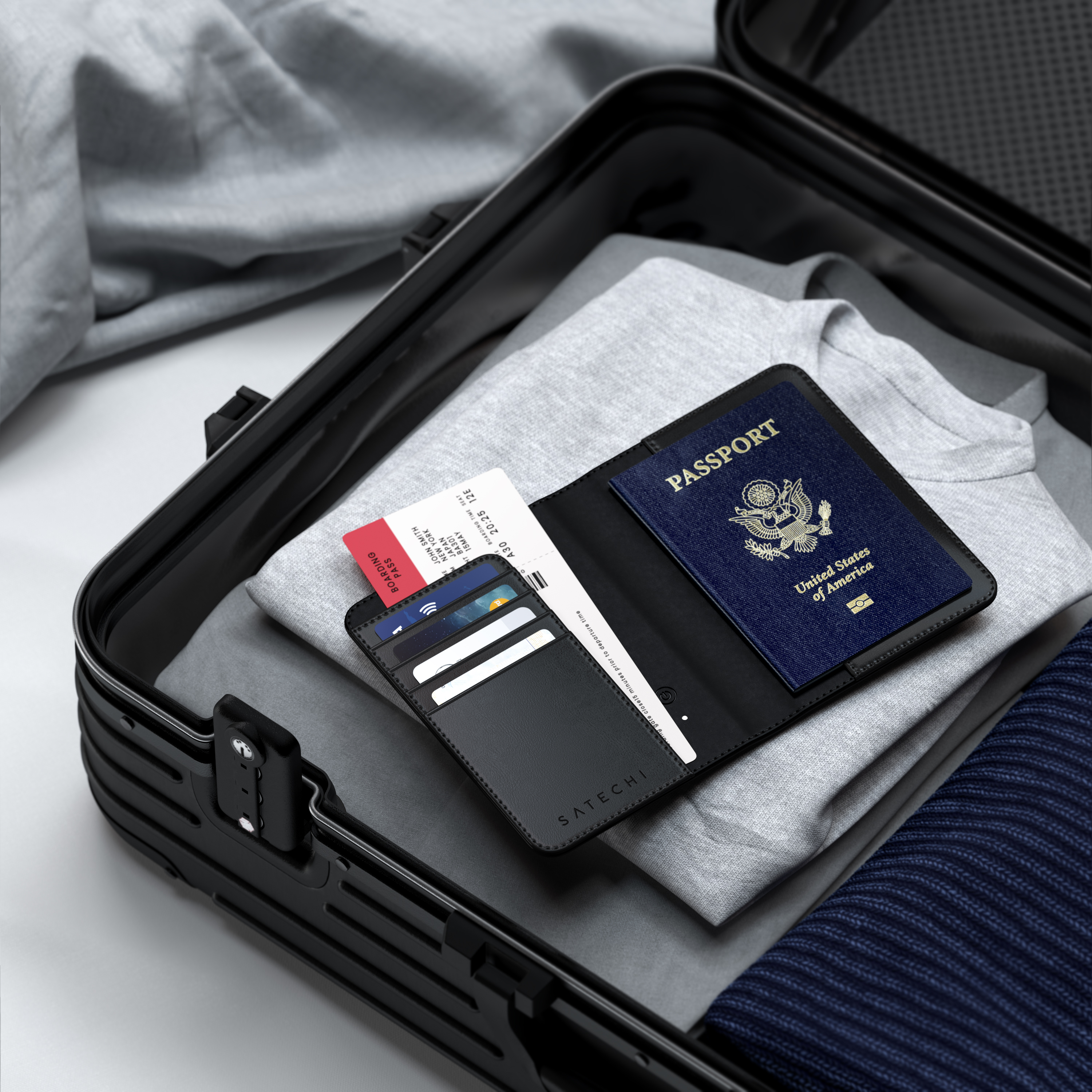 Satechi Vegan-Leather Passport Cover w Find My - Black