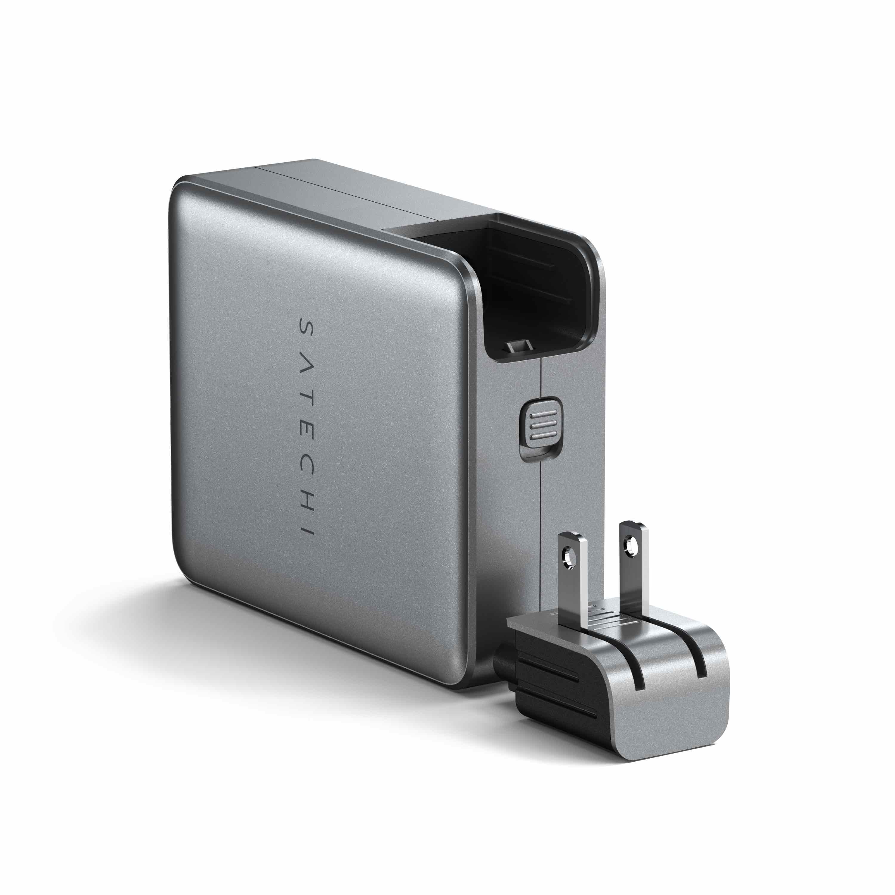 Satechi Travel Chrager 145W USB-C 4-Port (4x USB-C PD, UK-EU-AU-US adapte & mesh bag inc.) - Space Grey
