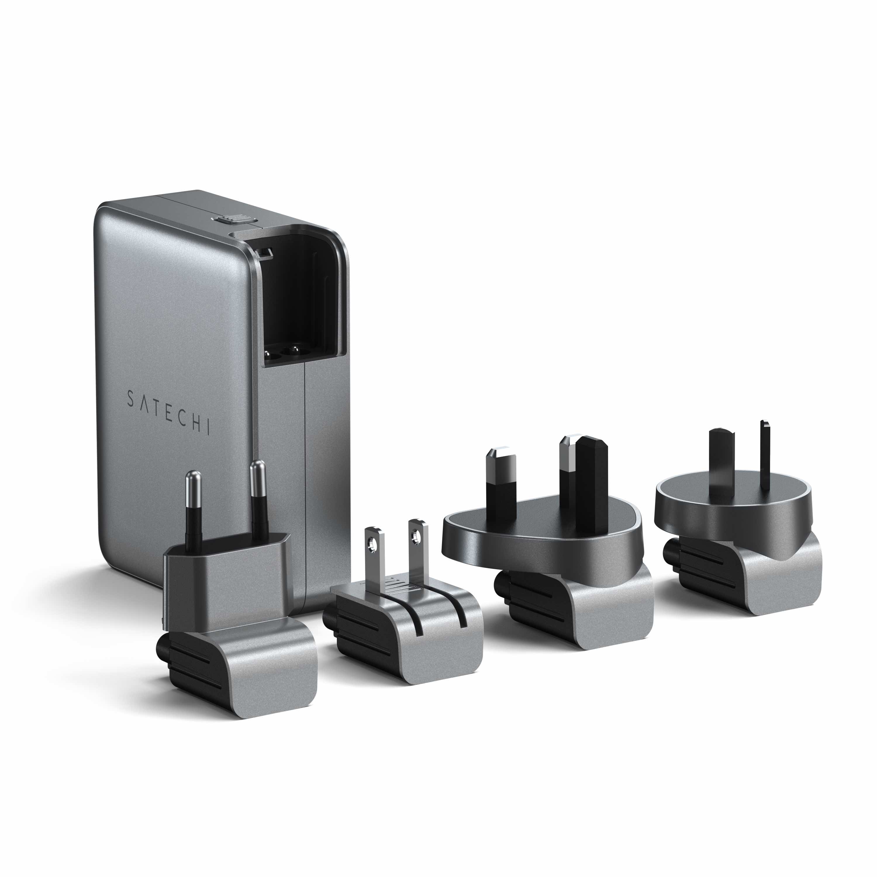 Satechi Travel Chrager 145W USB-C 4-Port (4x USB-C PD, UK-EU-AU-US adapte & mesh bag inc.) - Space Grey