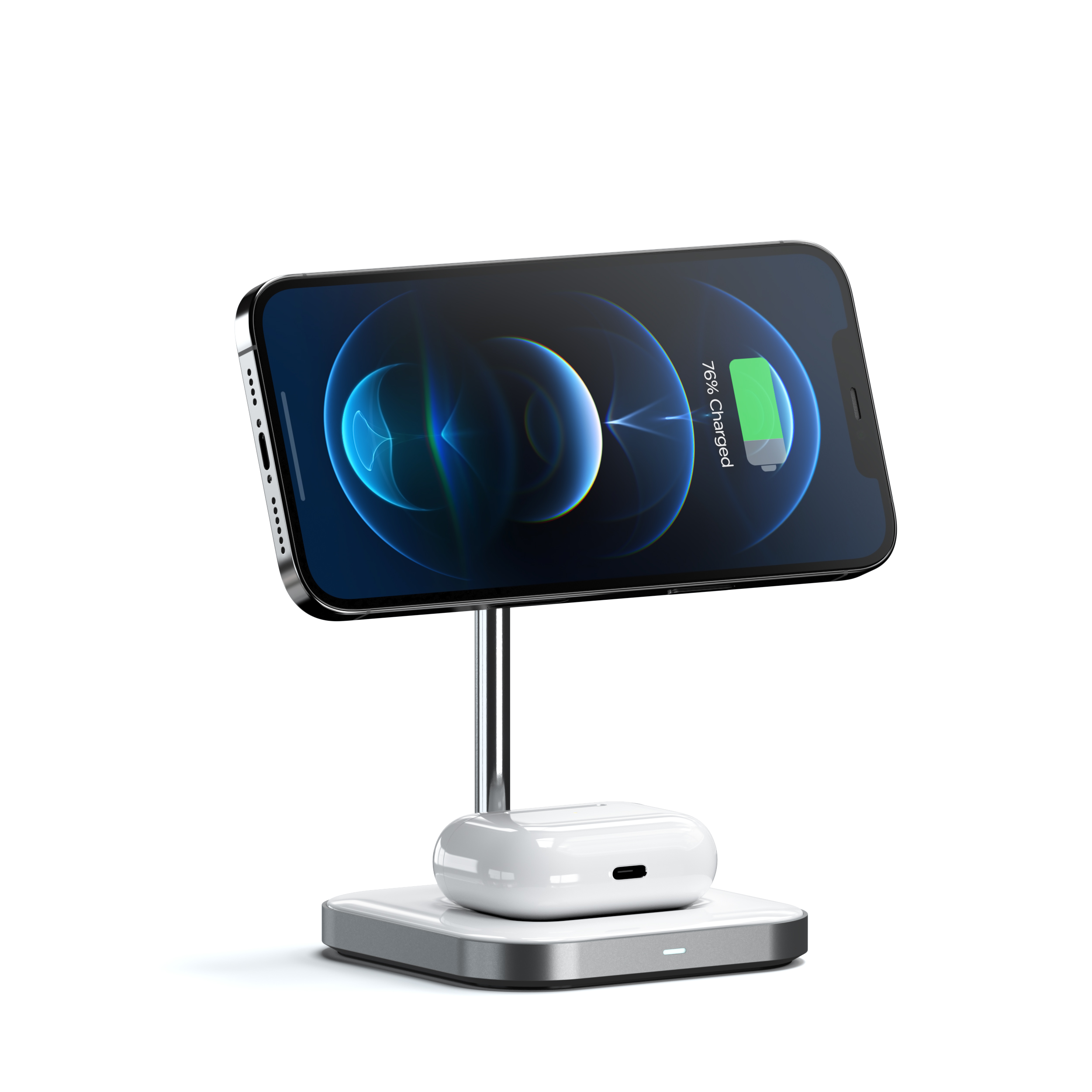 Satechi Aluminium 2-in-1 Magnetic Wireless Charging stand (iPhone 12/13, AirPods Pro, USB-C cable included) - White