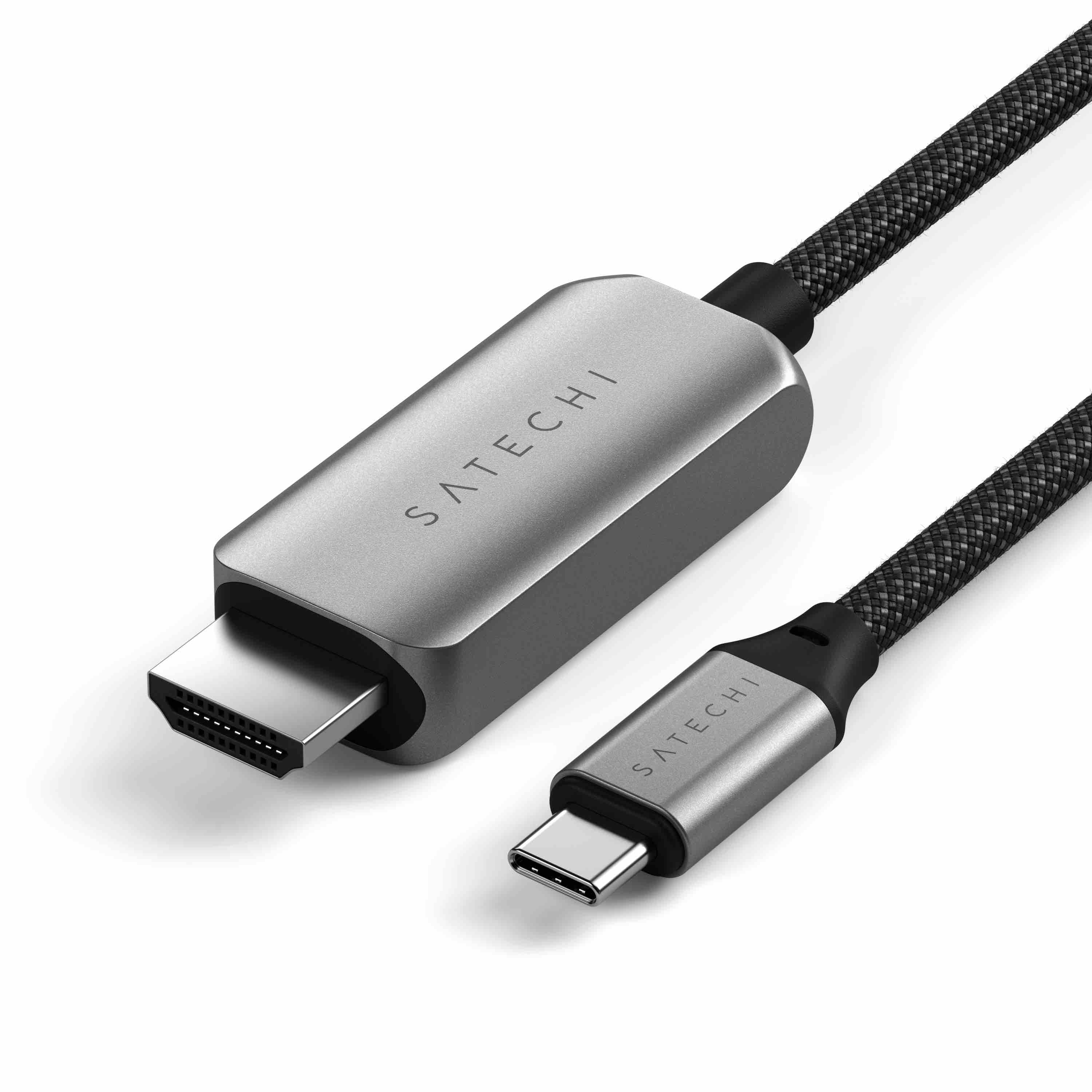 Satechi USB-C To HDMI 2.1 8K Cable (Mac Devices up to 4K/60Hz, 8K/60Hz, 4K 60Hz/120Hz, 2K/ 40Hz, 1080P/500Hz,  Dynamic HDR10+  HDCP 1.4 & HDCP 2.3) - Space Grey