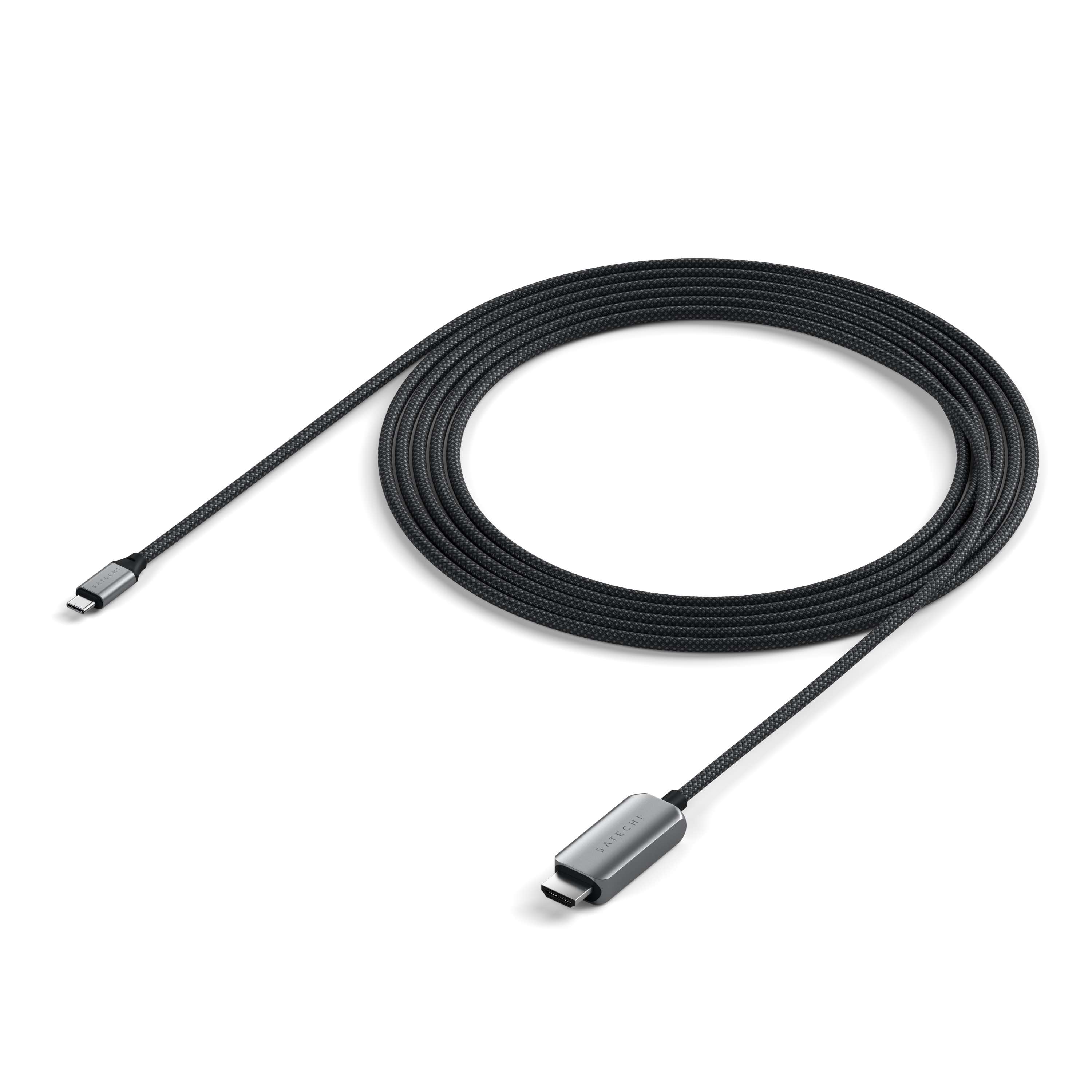 Satechi USB-C To HDMI 2.1 8K Cable (Mac Devices up to 4K/60Hz, 8K/60Hz, 4K 60Hz/120Hz, 2K/ 40Hz, 1080P/500Hz,  Dynamic HDR10+  HDCP 1.4 & HDCP 2.3) - Space Grey