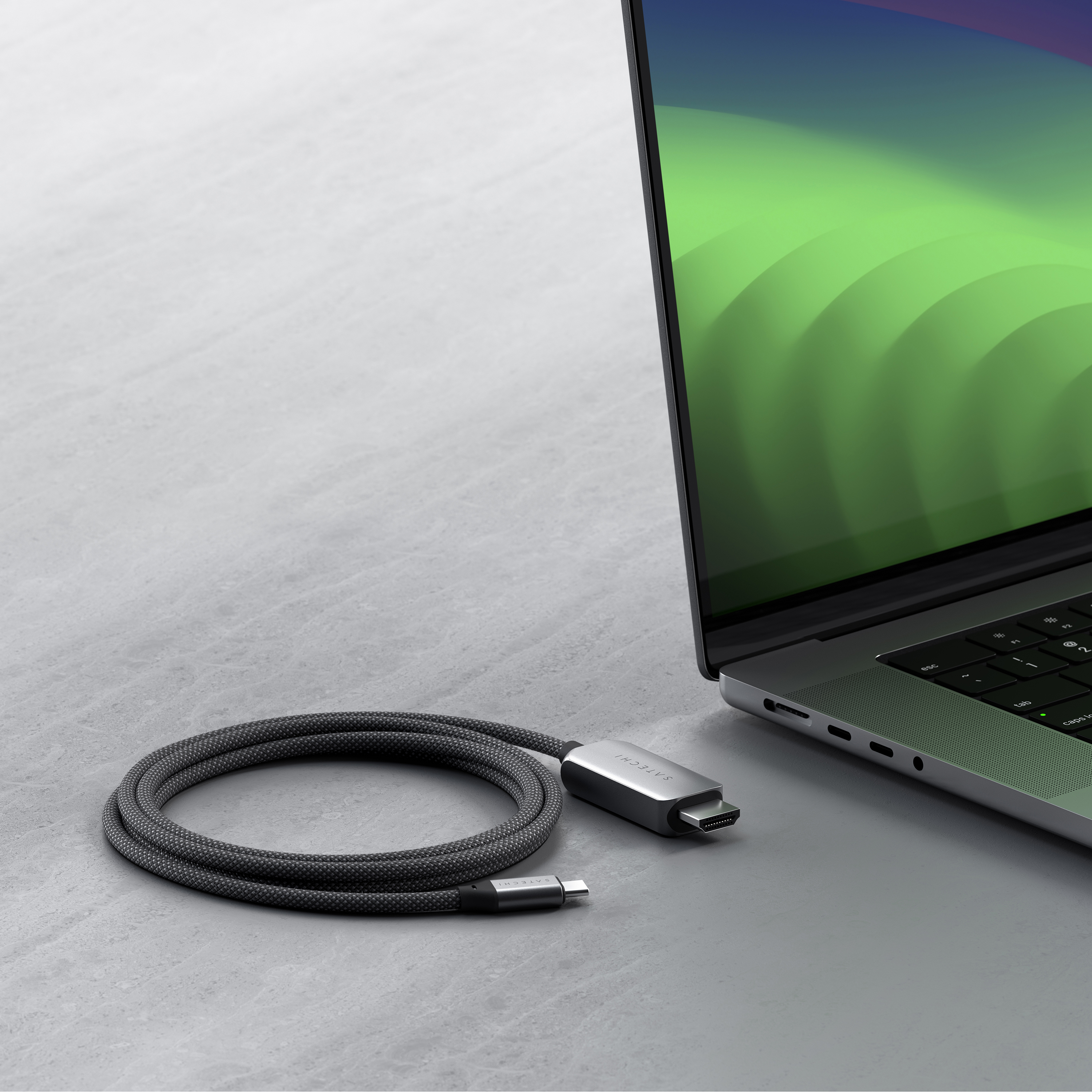 Satechi USB-C To HDMI 2.1 8K Cable (Mac Devices up to 4K/60Hz, 8K/60Hz, 4K 60Hz/120Hz, 2K/ 40Hz, 1080P/500Hz,  Dynamic HDR10+  HDCP 1.4 & HDCP 2.3) - Space Grey