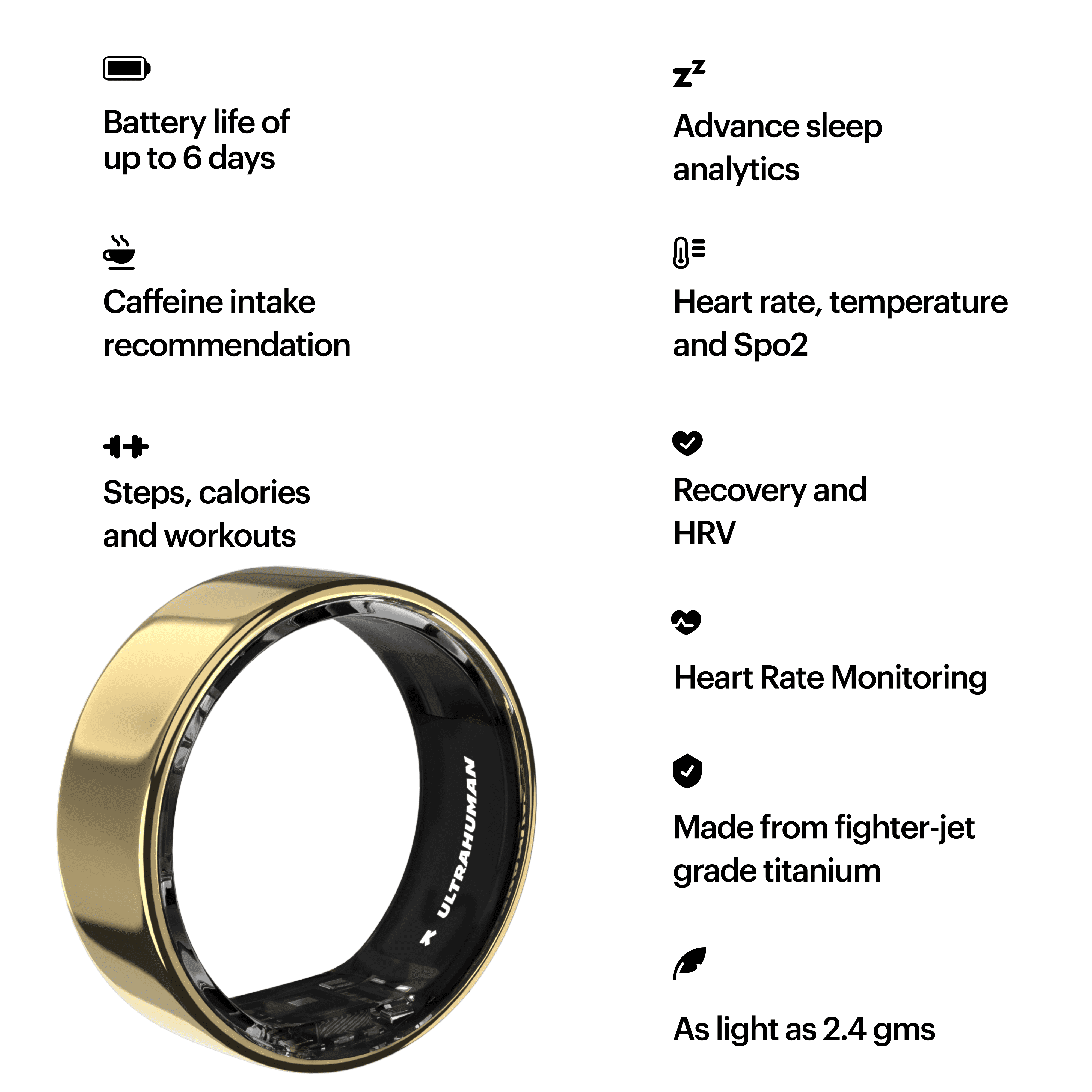 Ultrahuman Ring Air - Smart Ring, Charger, USB Cable / Size-06- Air_Gold