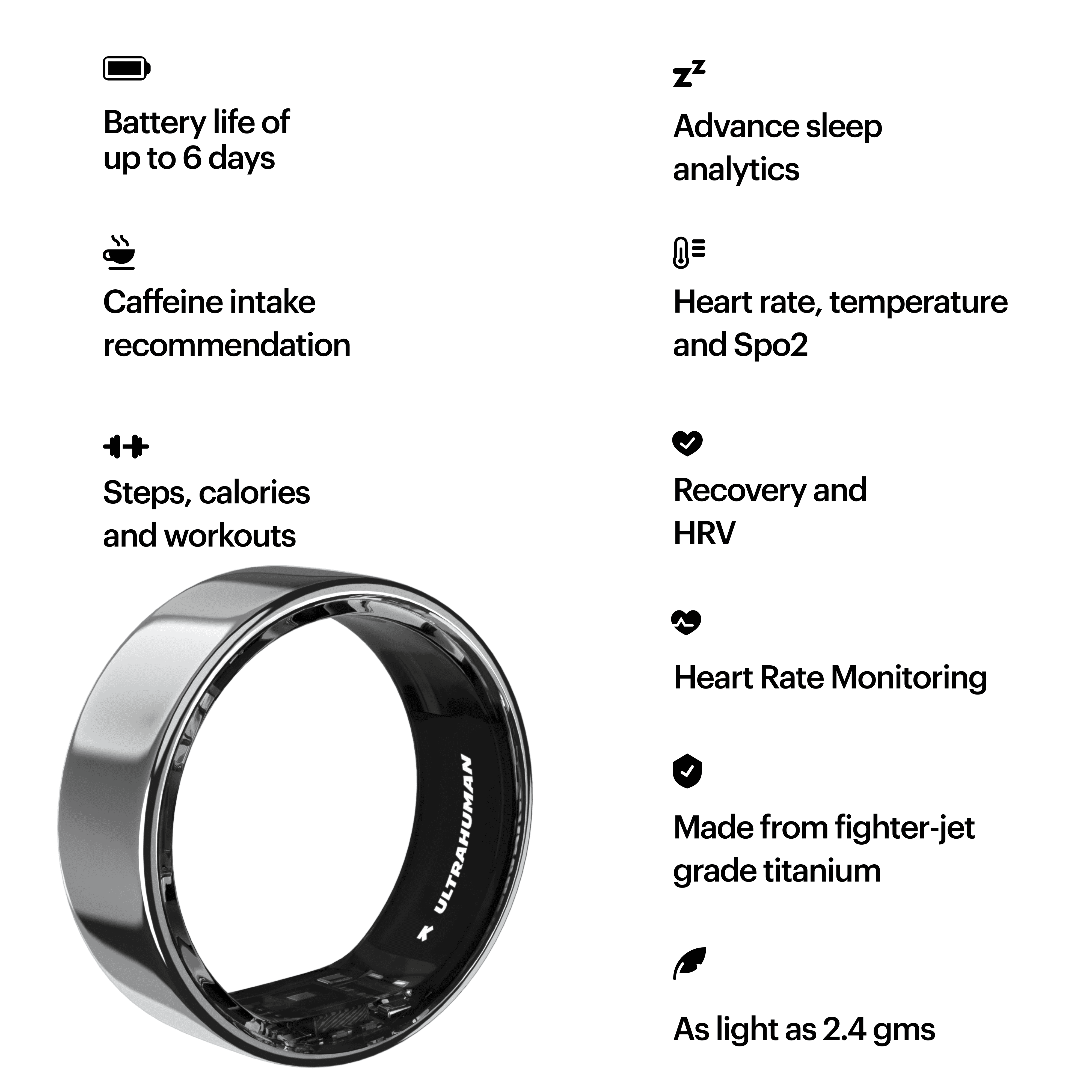 Ultrahuman Ring Air - Smart Ring, Charger, USB Cable / Size-10- Air_Silver