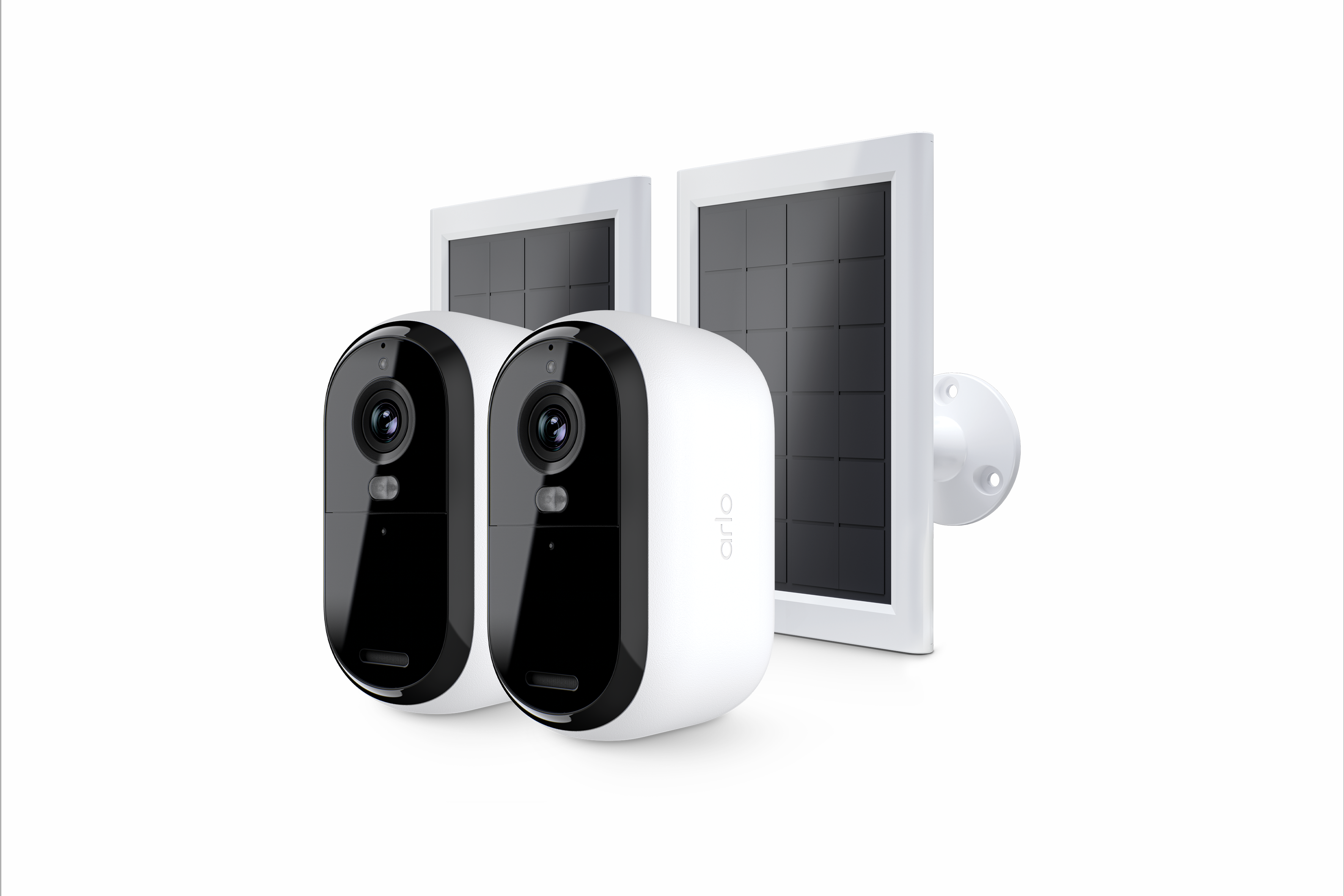 Arlo Essential (Gen.2) Bundle 2K Outdoor Security Camera - 2 Camera Kit + 2 Essential Solar Panel Charger - White