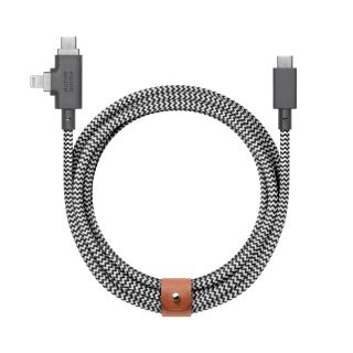 Native Union Belt Cable Duo Pro USB-C to USB-C/Lightning 240W 2,4m - Zebra
