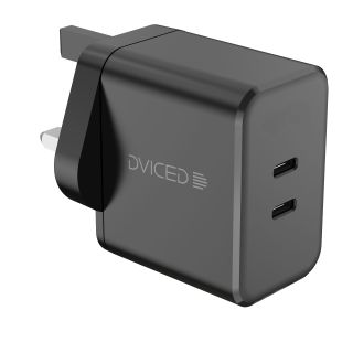 Dviced Wall charger 65W GaN 2 USB-C UK w cable - Black