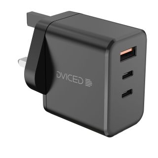 Dviced Wall charger 140W GaN 2 USB-C, 1 USB-A UK w cable - Black