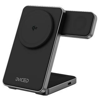 Dviced 3-in-1 Foldable Qi2 magnetic wireless charger stand w cable, wall charger - Black