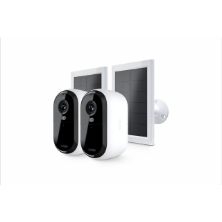 Arlo Essential (Gen.2) Bundle 2K Outdoor Security Camera - 2 Camera Kit + 2 Essential Solar Panel Charger - White