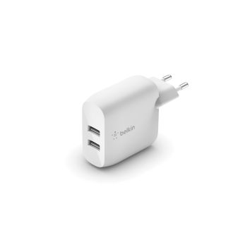 Belkin BOOST CHARGE 24w 12w X2 USB-A, Dual Wall Charger - White