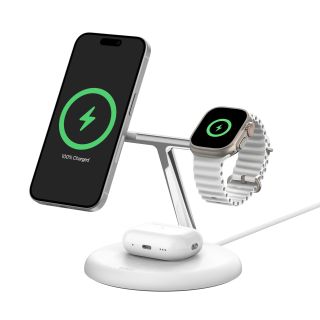 Belkin BOOST CHARGE 3-in-1 Magnetic Wireless Charging Stand with Qi2 15W - White