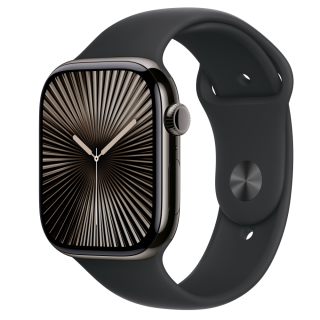 Apple Watch S10 Cellular 46mm Slate Titanium Case with Black Sport Band - M/L