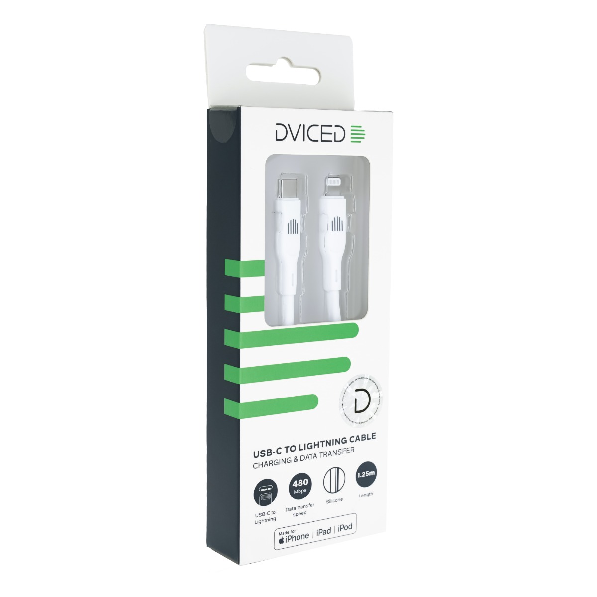 Dviced Cable USB-C to Lightning silicone 1,25m - White