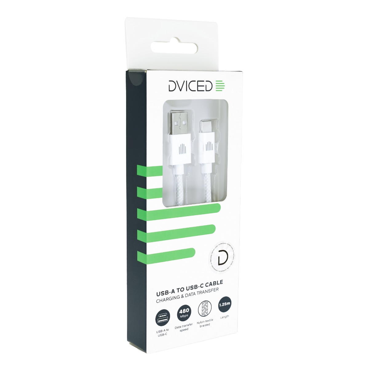 Dviced Cable USB-A to USB-C Nylon Textile 1,25m - White