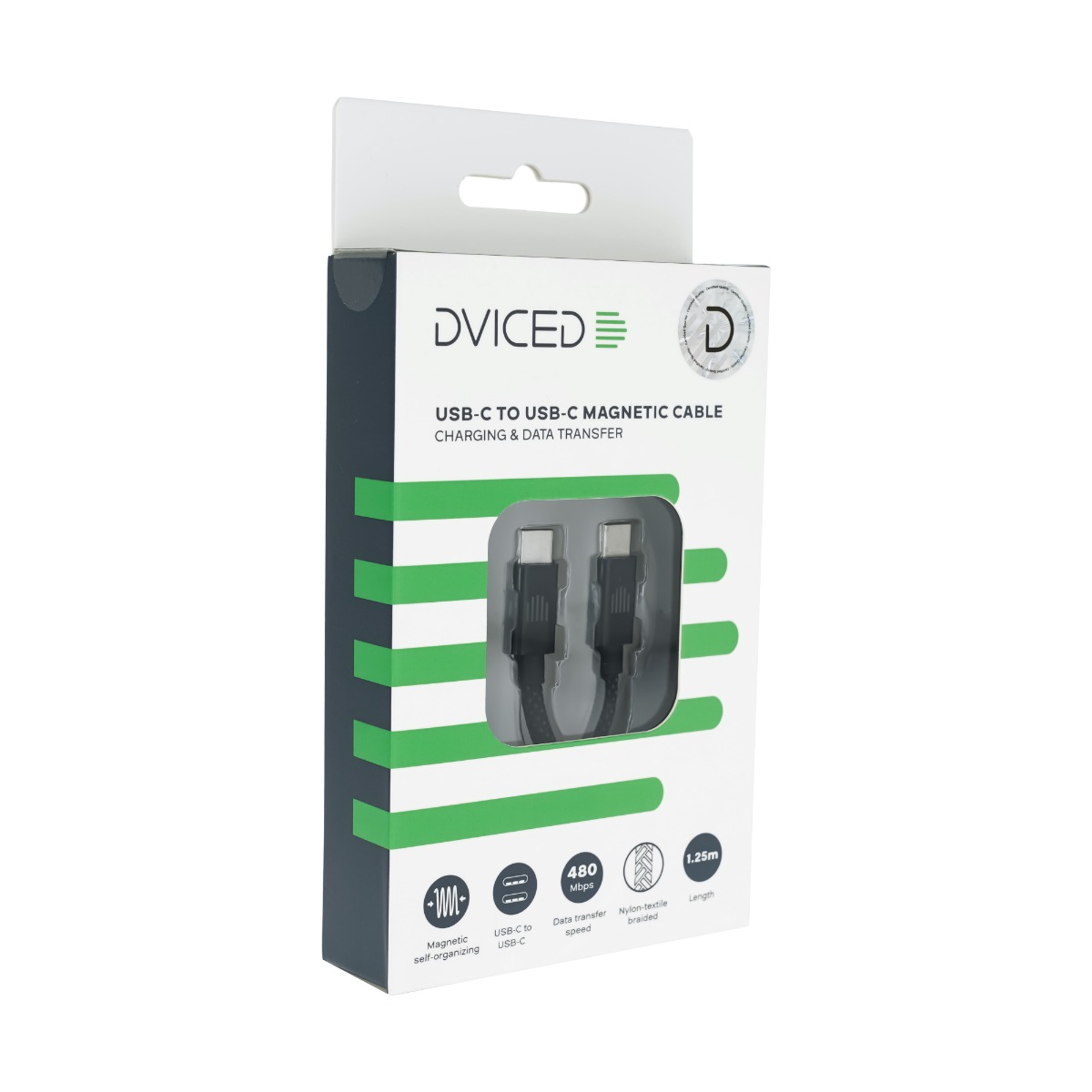 Dviced Magnetic Braided Cable USB-C to USB-C, 1,25m - dark grey