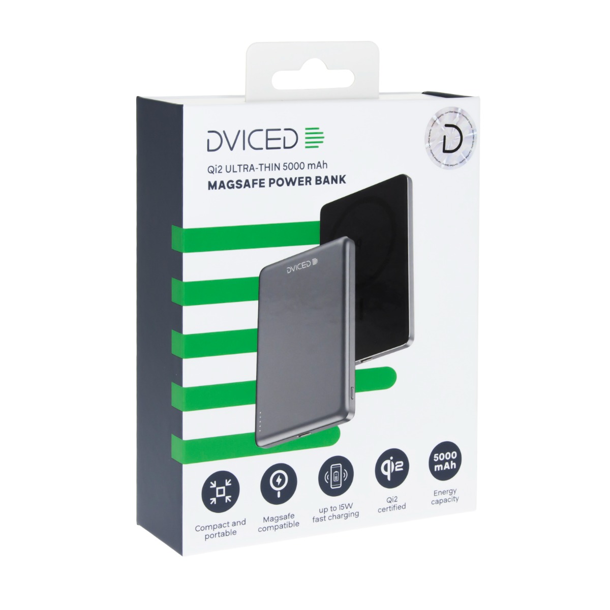 Dviced Qi2 Ultrathin MagSafe Power bank 5000mAh - black/grey