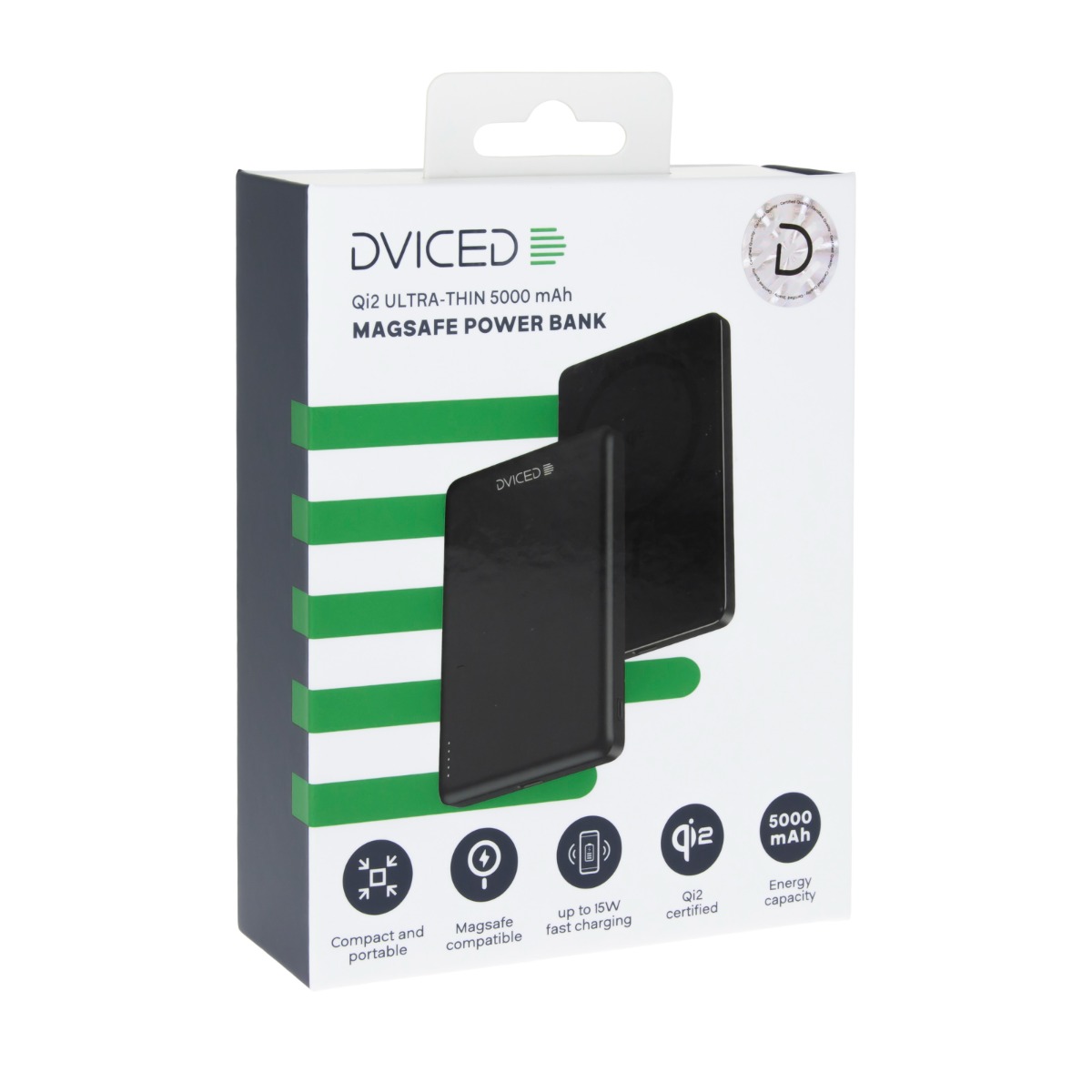 Dviced Qi2 Ultrathin MagSafe Power bank 5000mAh - black