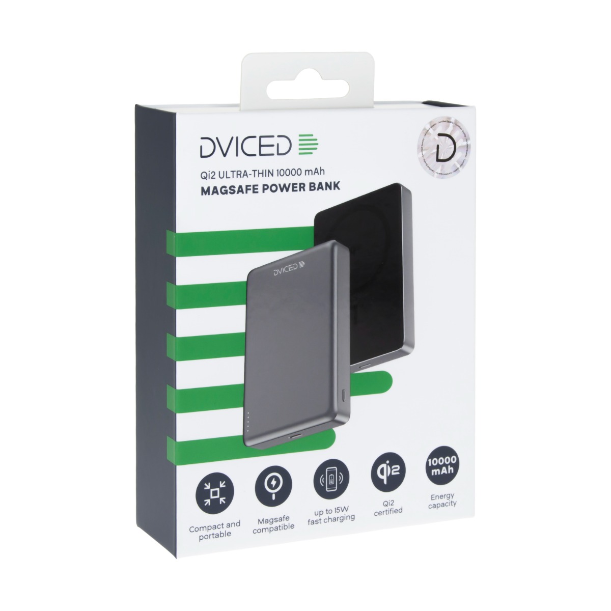 Dviced Qi2 Ultrathin MagSafe Power bank 10000mAh - black/grey