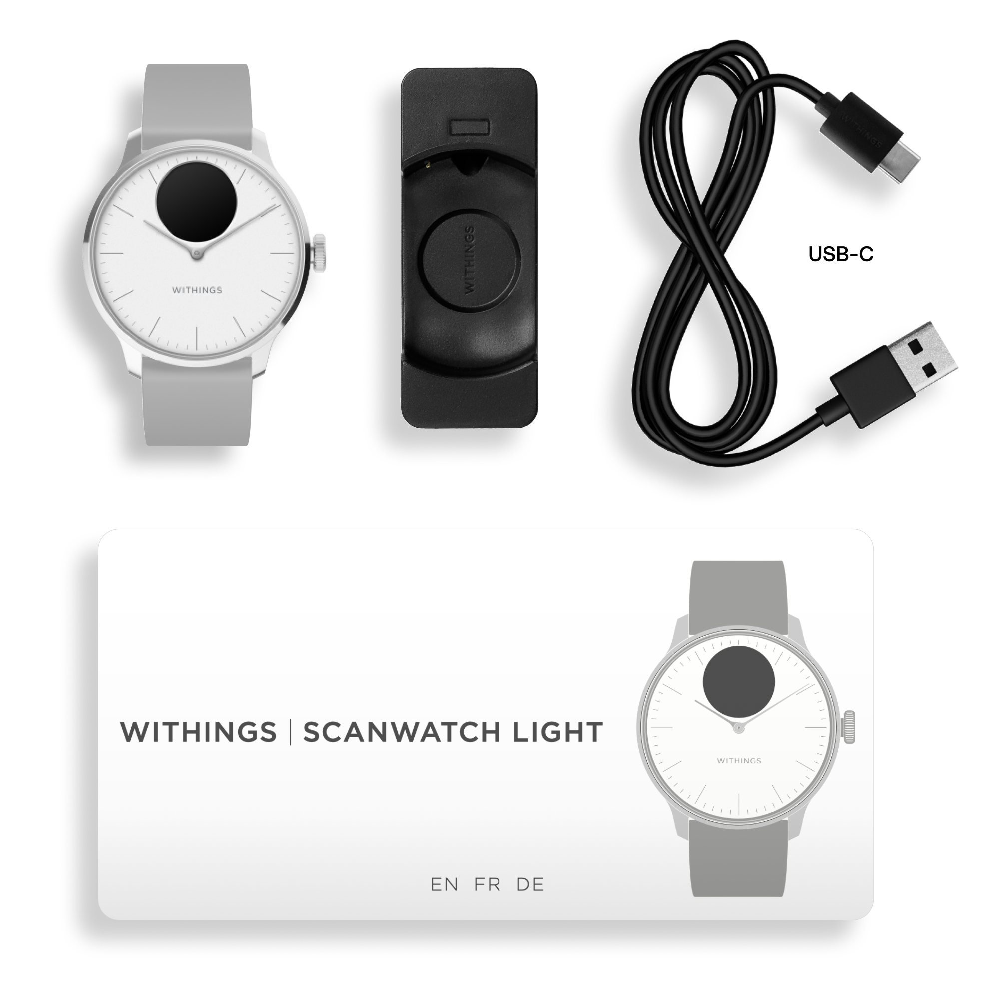 Withings Scanwatch Light / 37mm (Activity, Sleep Tracker / Stainless steel, fkm wristband, sapphire glass) - White