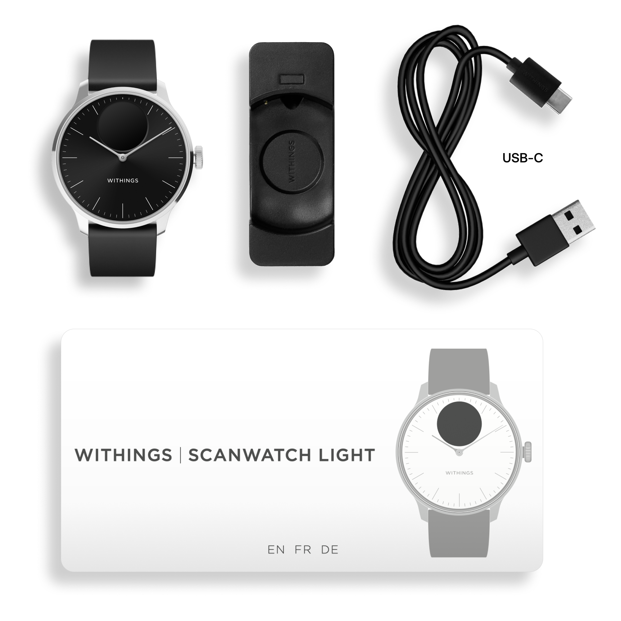 Withings Scanwatch Light / 37mm (Activity, Sleep Tracker / Stainless steel, fkm wristband, sapphire glass) - Black