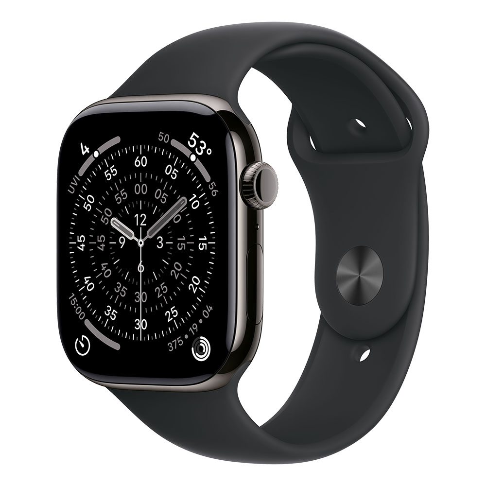 Apple Watch S11 Cellular 46mm Slate Titanium Case with Black Sport Band - S/M