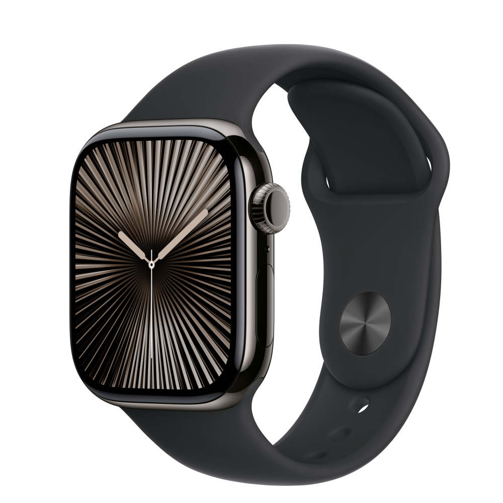 Apple Watch S10 Cellular 42mm Slate Titanium Case with Black Sport Band - M/L