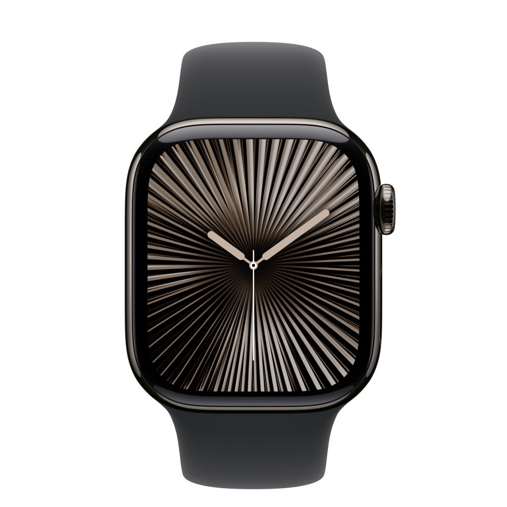 Apple Watch S10 Cellular 42mm Slate Titanium Case with Black Sport Band - M/L