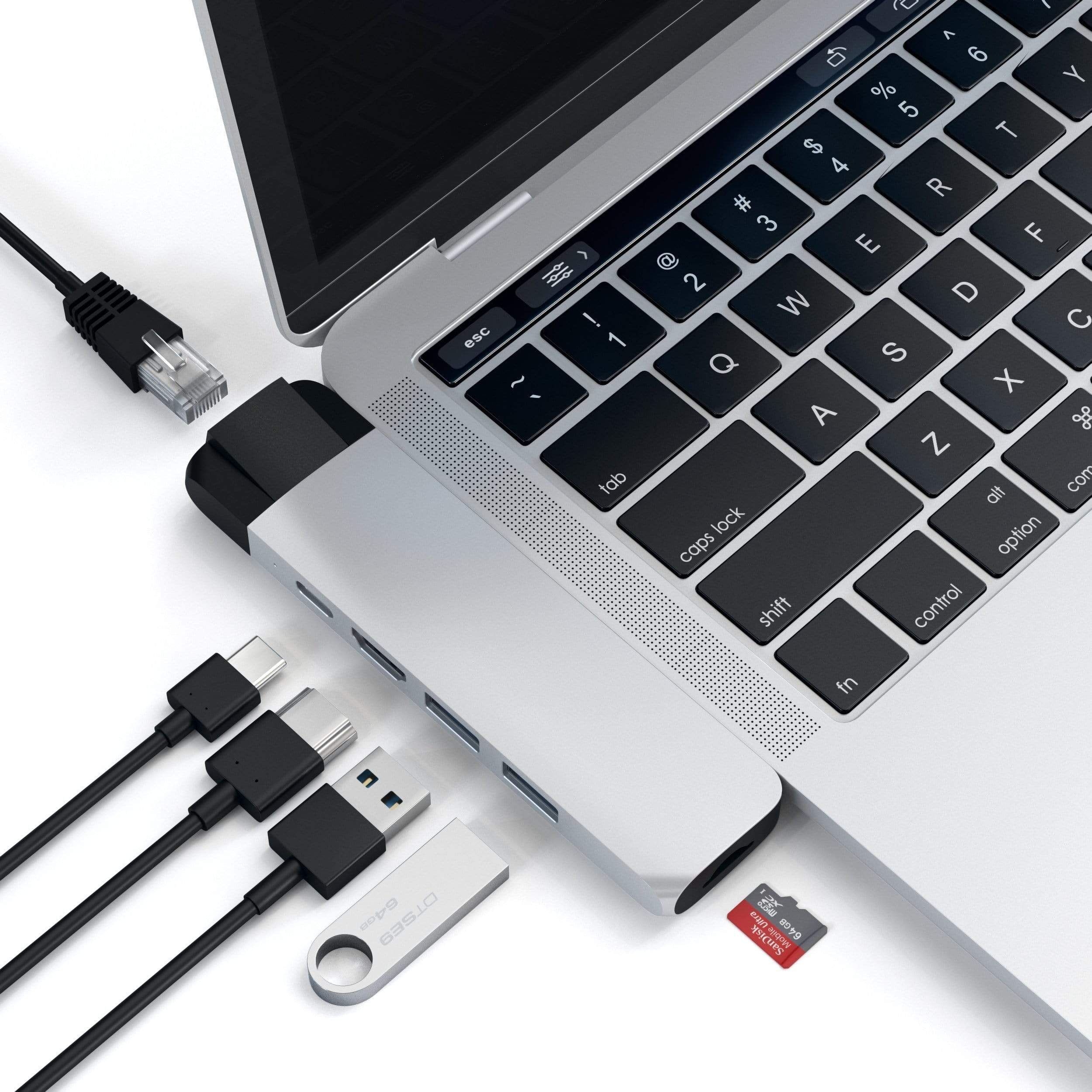 Satechi Aluminium Type-C PRO Hub (HDMI 4K,PassThroughCharging,1x USB3.0,1xSD,Ethernet) - Silver