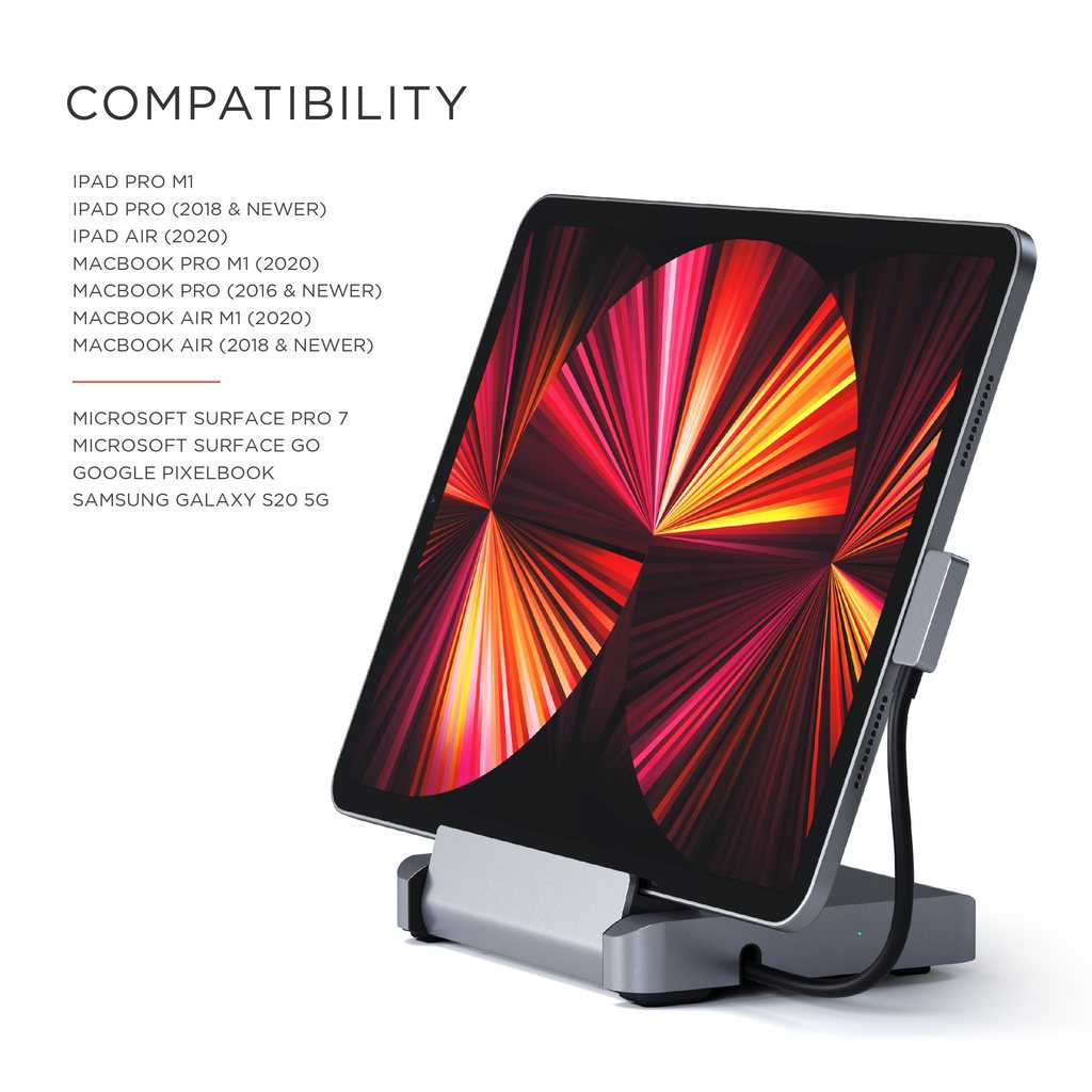 Satechi Aluminium Stand & Hub for iPad Pro (USB-C PD up to 60W,4K HDMI(60Hz),USB-A,SDcard, audio 3.5mm ) - Space Grey