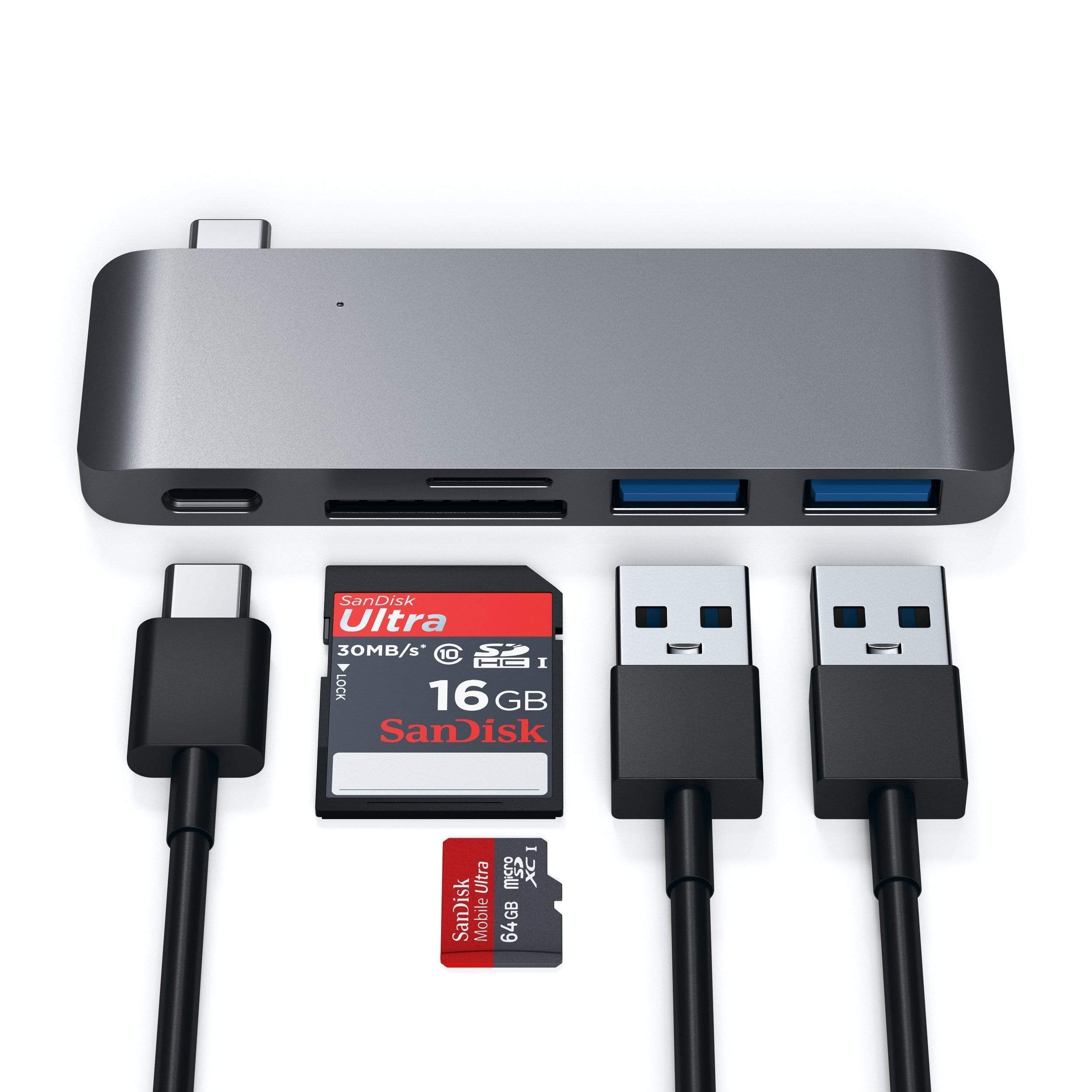 Satechi Aluminium Type-C Passthrough USB Hub (3x USB 3.0,MicroSD) - Space Grey