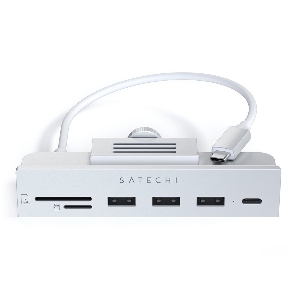 Satechi USB-C Clamp Hub iMac 24inch (2021) / (1x USB-C up to 5 Gbps,3x USB-A 3.0 up to 5 Gbps, inc. Apple S.Drive Micro/SD) - Silver