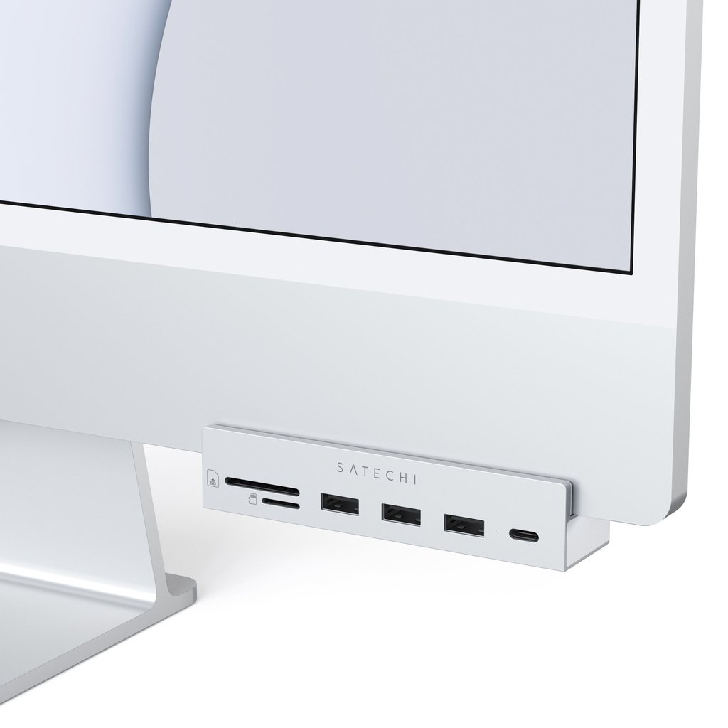 Satechi USB-C Clamp Hub iMac 24inch (2021) / (1x USB-C up to 5 Gbps,3x USB-A 3.0 up to 5 Gbps, inc. Apple S.Drive Micro/SD) - Silver